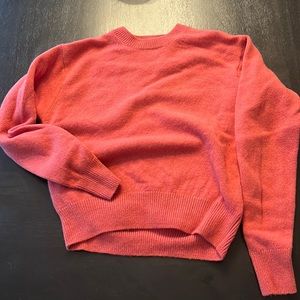 fuzzy crewneck sweater, warm, coral color